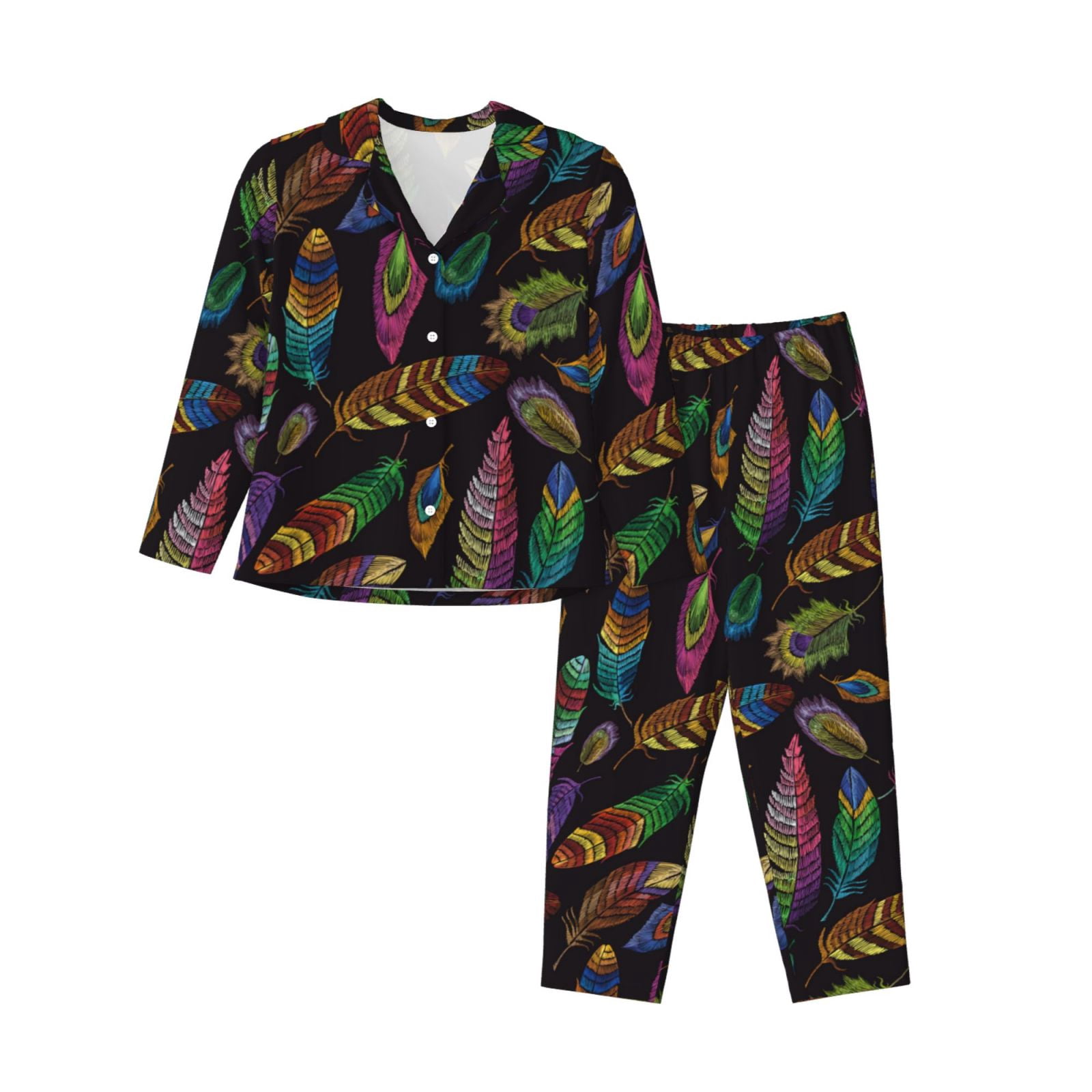 Pyjamas Colorful 2 Piece Womens Pajama Sets - colorful feathers_A Soft Sleepwear Comfy ...