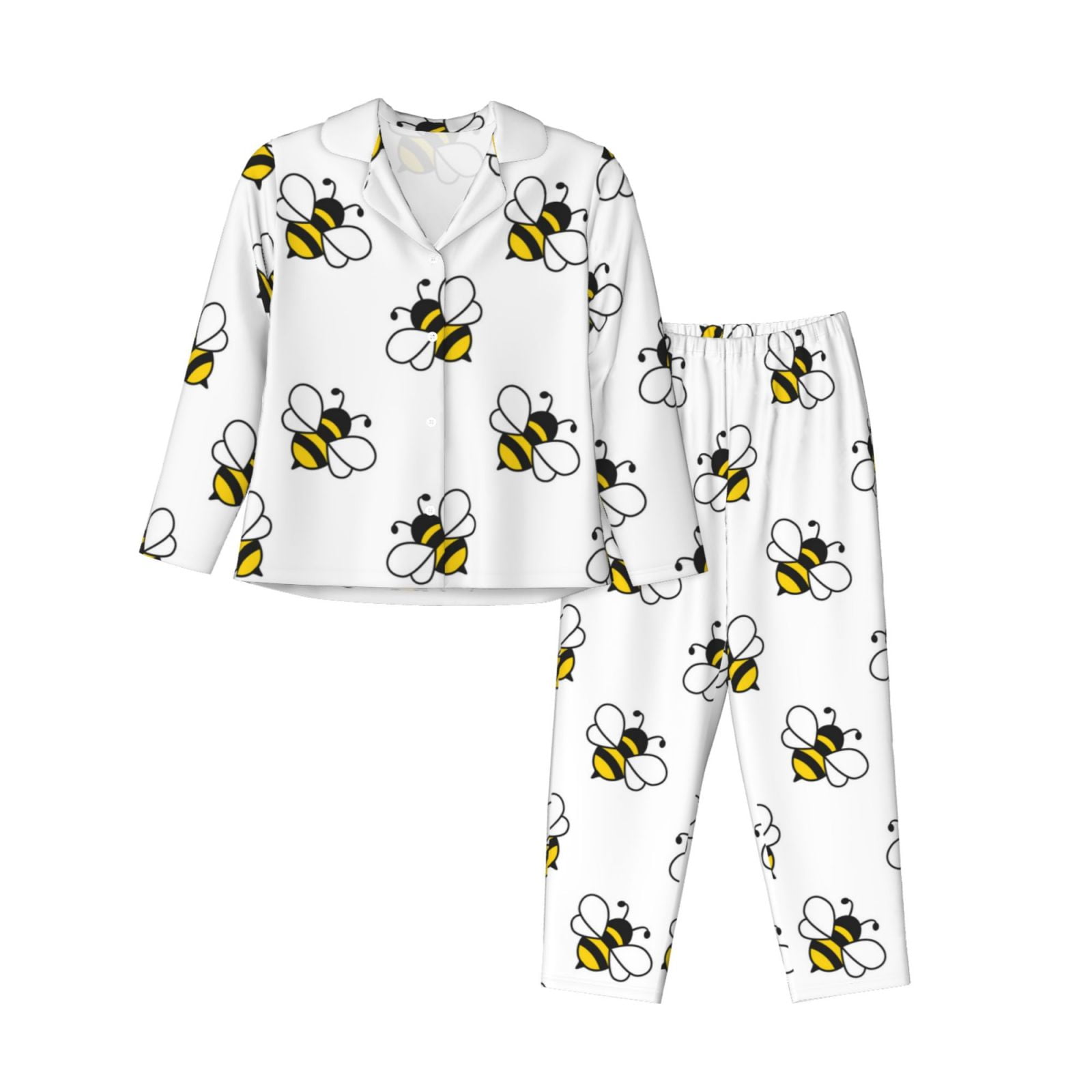 2 Piece Womens Pajama Sets - cute bees cartoon white Soft Sleepwear ...