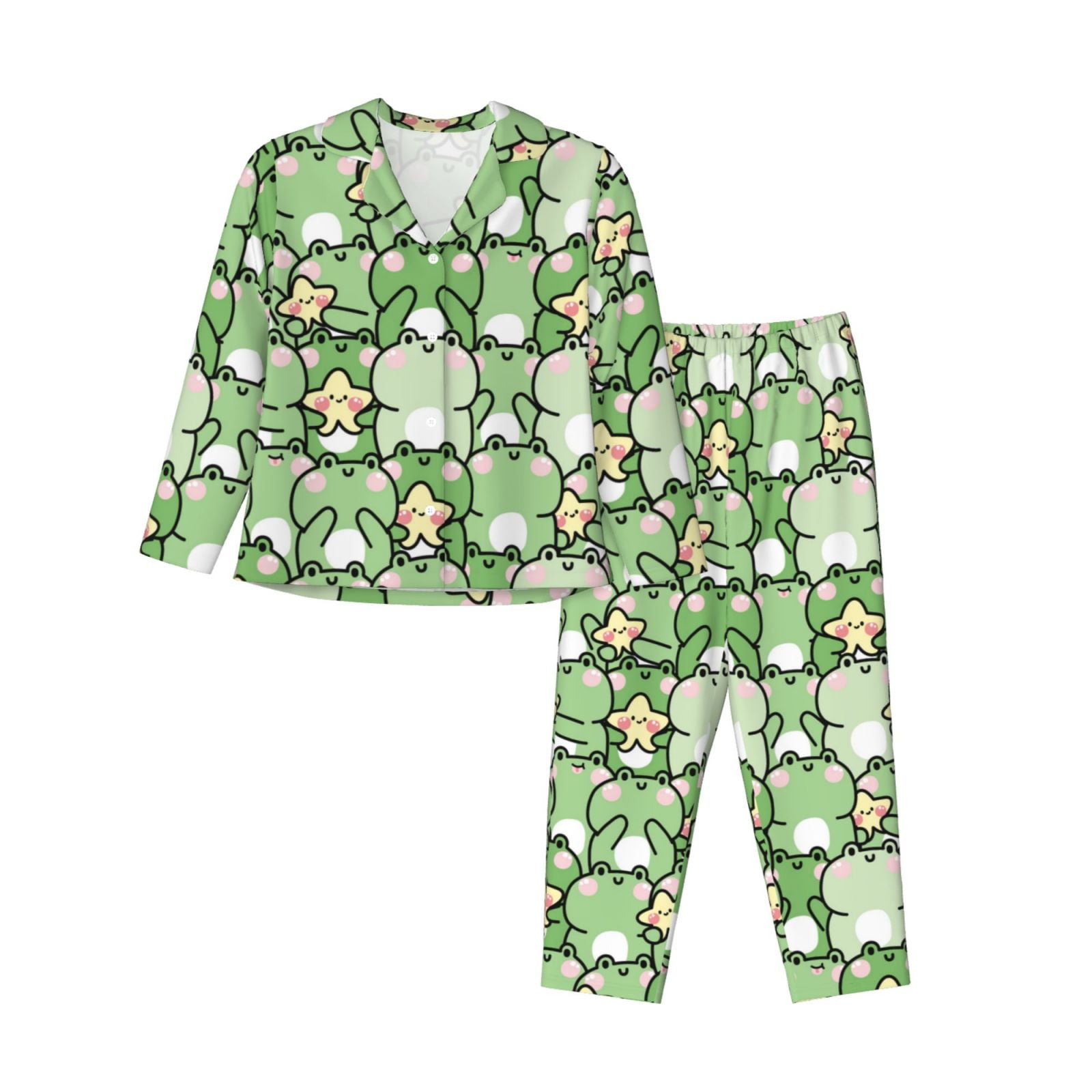 Pajamas For Women Set - Frogs And Botanical Comfy Long Sleeve Button Up Pajama Sets 2 Piece Soft Sleepwear Nightwear Pjs Lounge Pockets