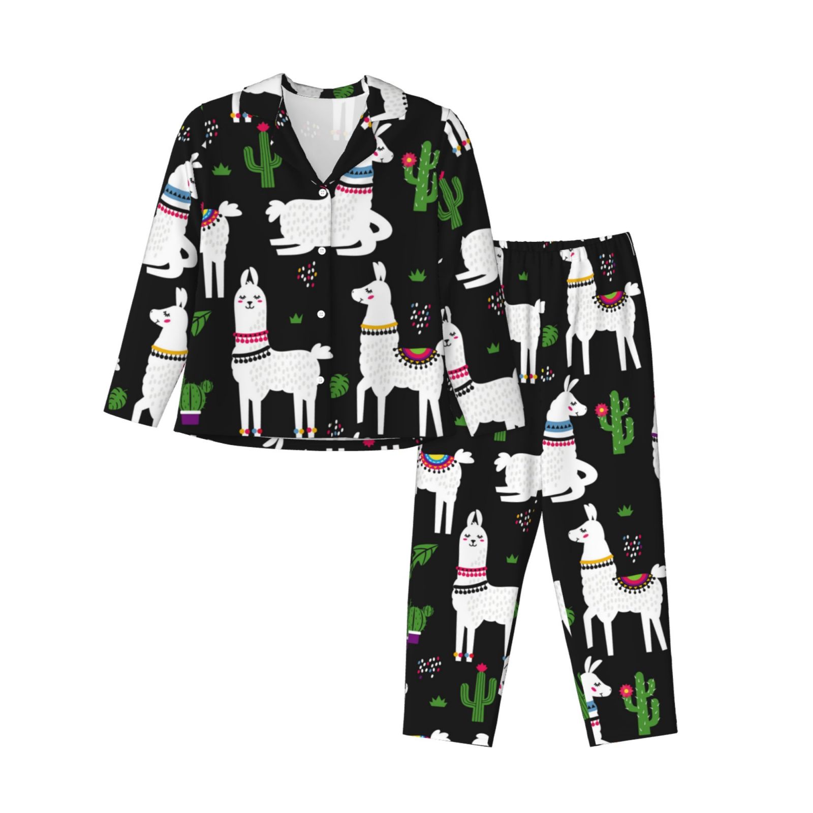 Pyjama met ronde hals voor dames, alpaca-cactuspyjama voor vrouwen