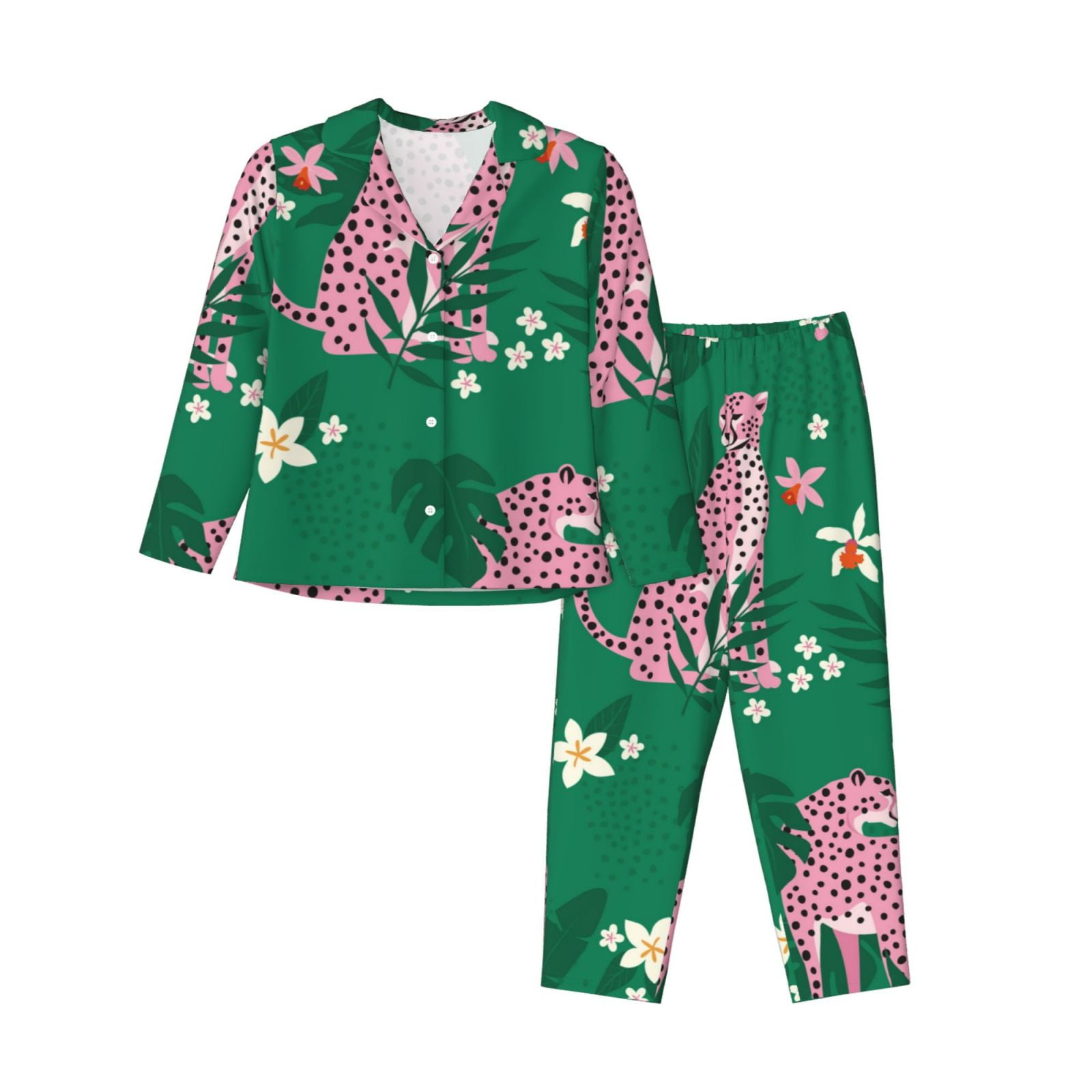 2 Piece Womens Pajama Sets - pink leopard Soft Sleepwear Comfy Pajamas ...