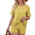 thumbnail image 1 of 2 Piece Womens Sets Short Sleeve Shirts and Shorts Casual Two Piece Sets for Women Summer Women Fashion Solid Color Short Sleeve Round-Neck Tops and Shorts Sets, 1 of 7