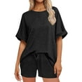 thumbnail image 1 of 2 Piece Womens Sets Short Sleeve Shirts and Shorts Casual Women's Loose Style Summer Casual Solid Color Fashion Two Piece Shorts Set, 1 of 7