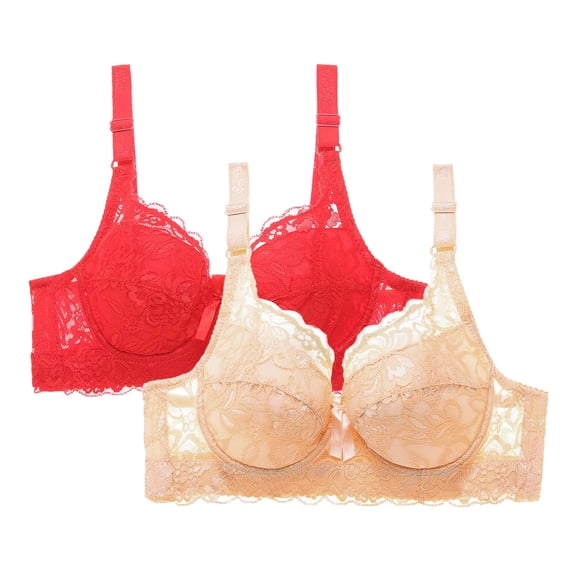 2 Piece Womens Underwire Push up Bras Plus Size Floral Lace Full Coverage Bralettes Unpadded Lifting Seamless Bras Multicolor, 38/85BCD