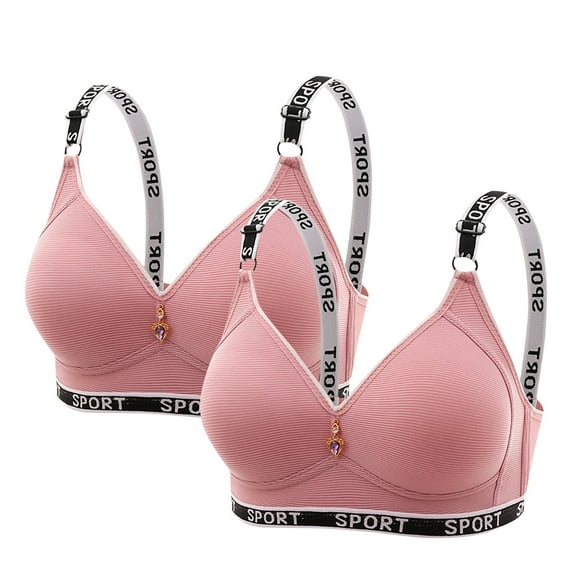 2 Piece Womens Wireless Bralettes Ribbed Push Up Everyday T-Shirt Bra Lift-Up Padded Seamless Soft Bras Pink, 40/90BC