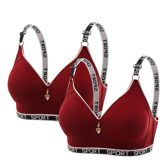 2 Piece Womens Wireless Bralettes Ribbed Push Up Everyday T-Shirt Bra Lift-Up Padded Seamless Soft Bras Red, 44/100BC