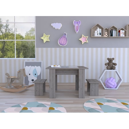 2-Piece Wooden Augusta Rectangle Kid's Table Set, Light Gray/White