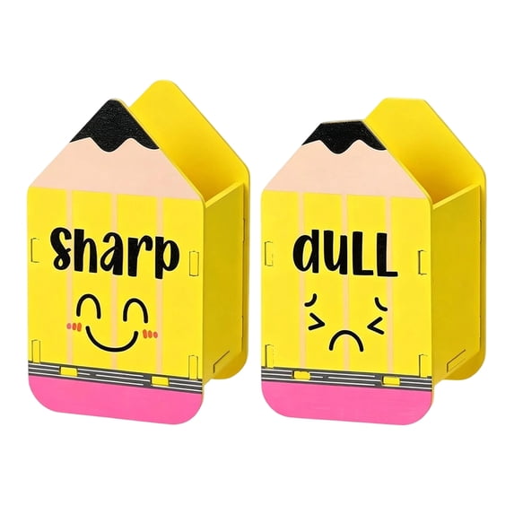 2 Piece Wooden Pencil Holder Set, DIY Assembly Cute Pencil Shaped Pen Cup Desk Organizer for Students Teachers, Creative Classroom Office Decor and Storage Supplies