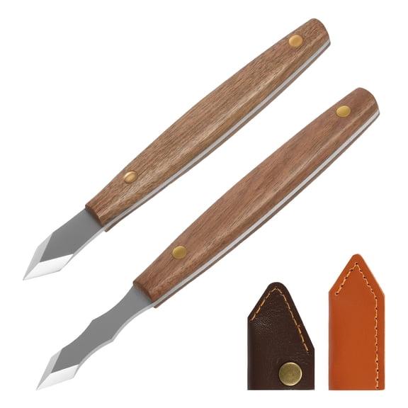 2-Piece Woodworking Marking Knife Set, Razor Sharp High Carbon Steel Dual-Bevel Scribing Knives with Ergonomic Non-Slip Wood Handle & Leather Sheaths