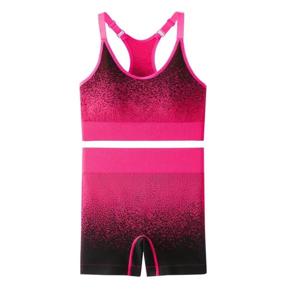 2 Piece Workout Outfits Women's Gradient Activewear Yoga Set Racerback Sports Bra Biker Seamless Shorts One Size