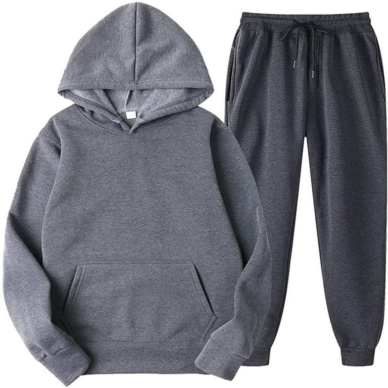 2 Piece Workout Outfits for Women Men Casual Solid Color Long Sleeve Hoodie  Sweatshirt and Sweatpants Set Sweatsuit