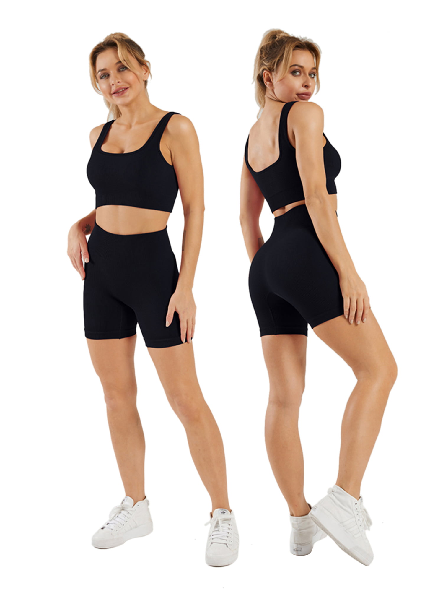 2 Piece Workout Outfits for Women Sexy Stretch Seamless Bra Tank Crop Top  High Waist Biker Shorts Yoga Gym Clothes Sets 