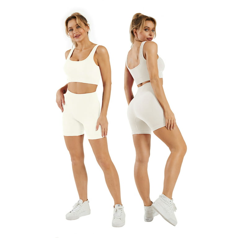 2 Piece Workout Outfits for Women Sexy Stretch Seamless Bra Tank