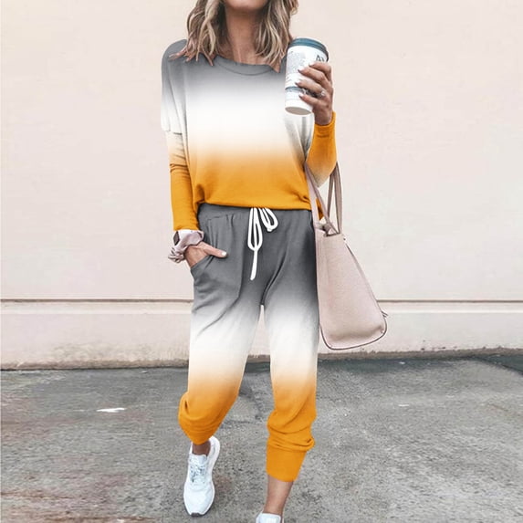 2 Piece Workout Sets for Women 2026 Spring Lounge Outfits Crew Neck Graphic Sweatshirt Drawstring Sweatpants Matching Pajamas
