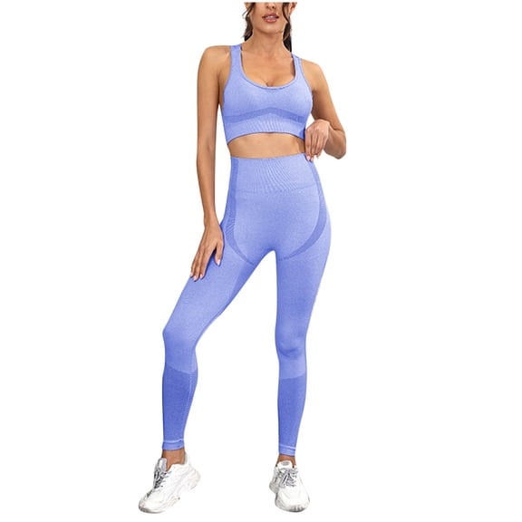 2 Piece Workout Sets for Women High Waist Leggings Sports Racerback Bras Seamless Gym Outfits Work Out Clothes, L