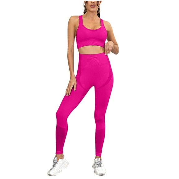 2 Piece Workout Sets for Women High Waist Leggings Sports Racerback Bras Seamless Gym Outfits Work Out Clothes, M