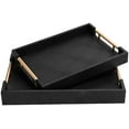 2 Piece Woven Leather Ottoman Tray with Gold Handles, Perfect ...