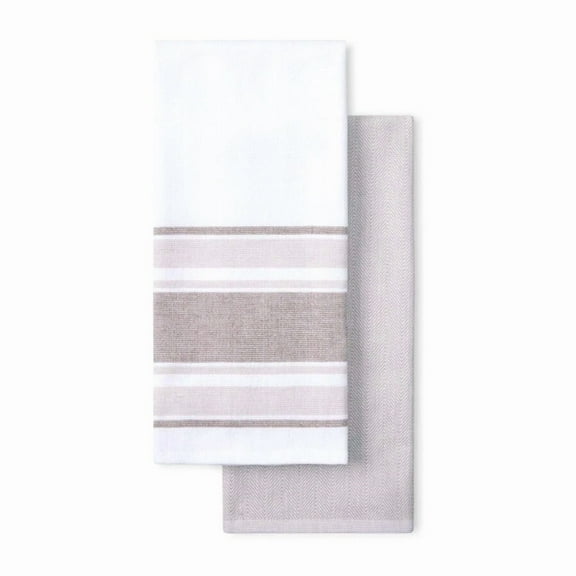 2-Piece Yarn Dyed Kitchen Towel Set, Brown, 20"W X 30"L