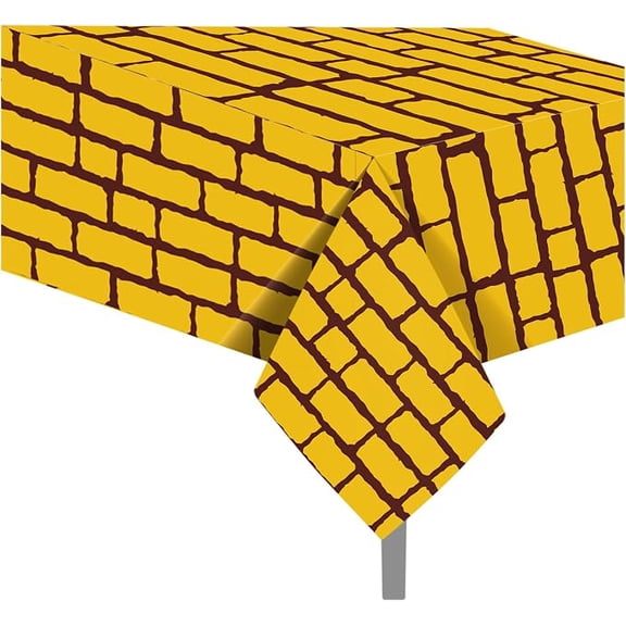 2 Piece Yellow Brick Plastic Party Tablecloth 54 x 87 Inches Medieval Stone Wall Theme Table Cover