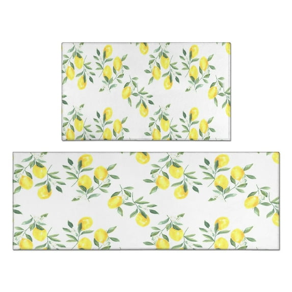 2 Piece Yellow Lemon Rug Kitchen Rug Set, Decor Kitchen Rugs, Absorbent Non-Slip Washable Floor Mats, Home Indoor Runner Rugs 17"x47"+17"x30"