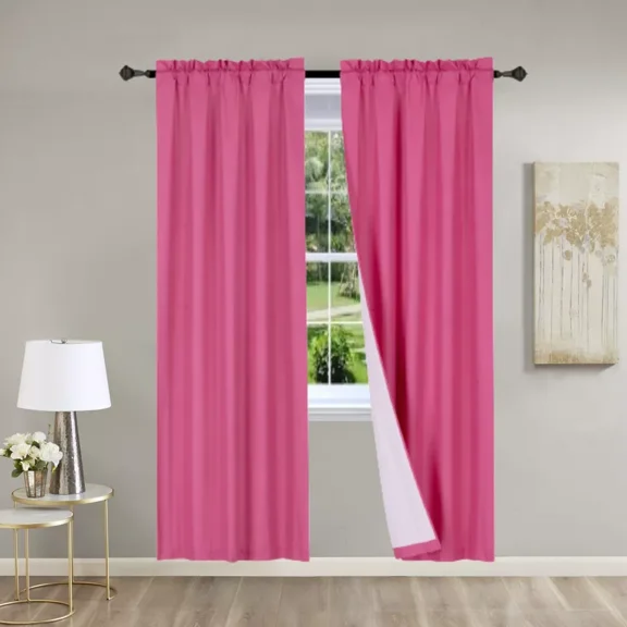 2 Piece hot pink solid color matte light filtering blackout panel window curtain treatment with rod pocket 100% privacy 37" inch wide X 108" inch length each panel R64