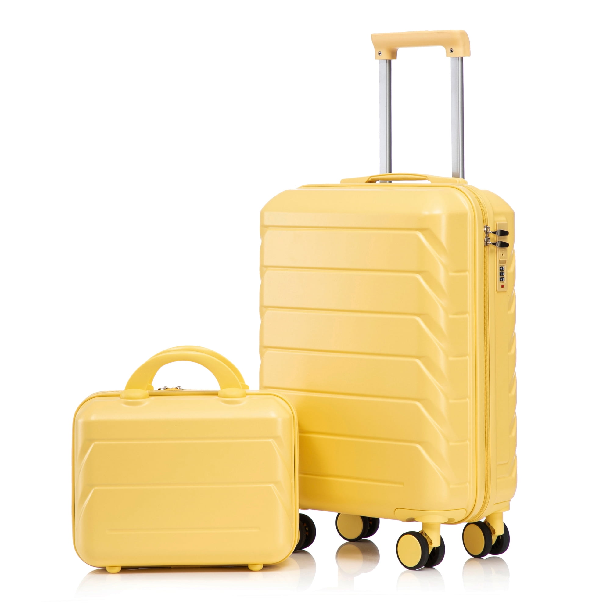 2 Piece in ABS Spinner Wheel Luggage Sets, Hardside Suitcase with Combination Lock,20 inch Carry On Luggage 14 inch Cosmetic Case
