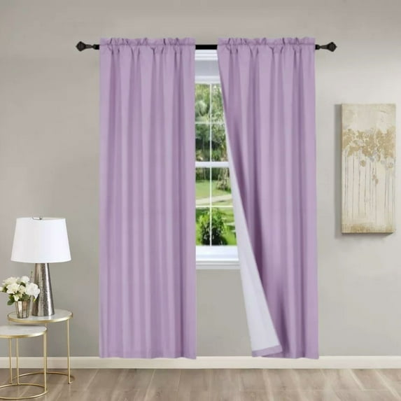 2 Piece lilac solid color matte light filtering blackout panel window curtain treatment with rod pocket 100% privacy 37" inch wide X 108" inch length each panel R64