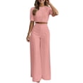 thumbnail image 1 of 2 Piece of Outfits Casual Plus Size Summer Solid Color Fashionable Casual Temperament Elegant Short Top Long Pants Set Two-piece Set, 1 of 7