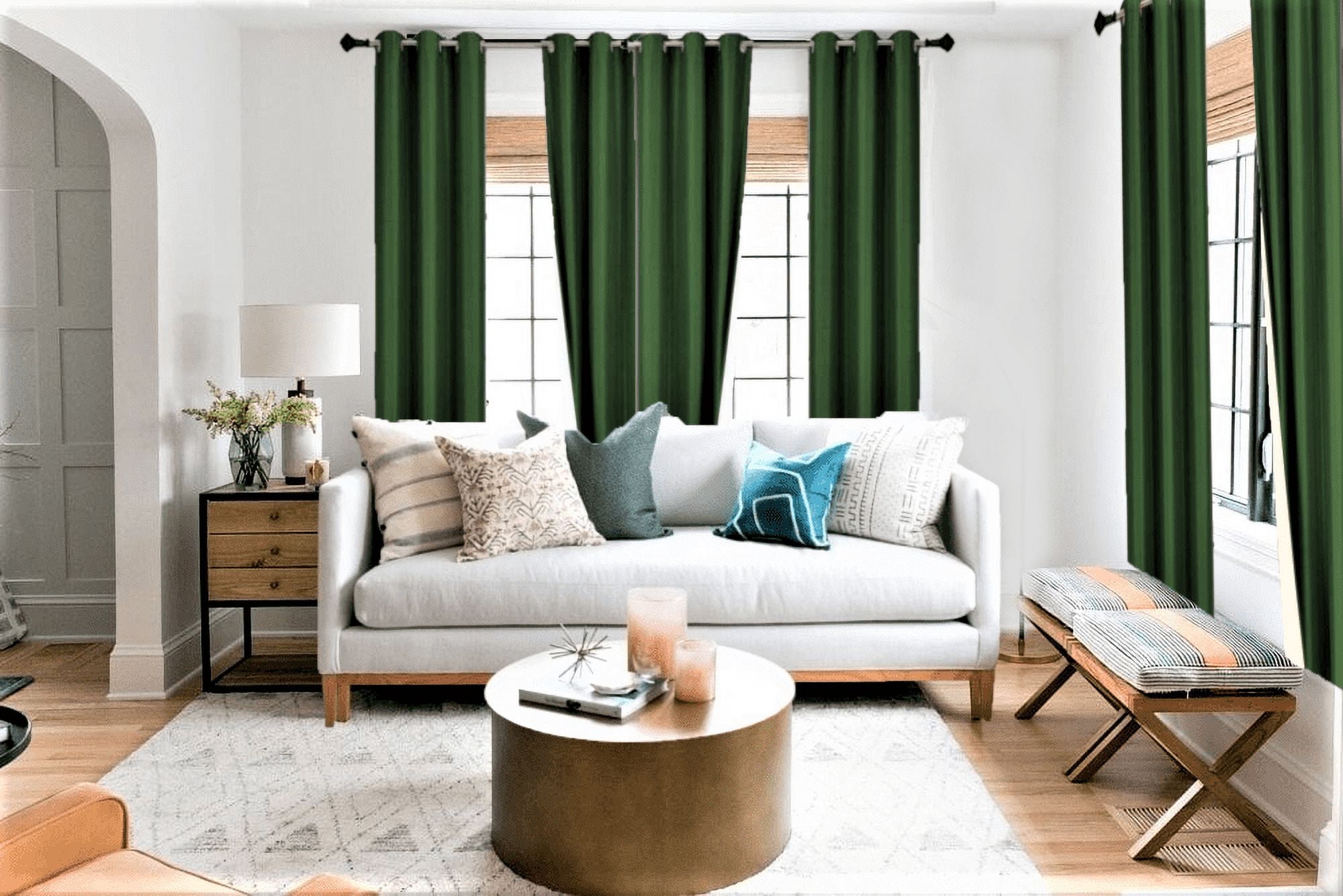 2 Piece panel room darkening thermal foam lined blackout heavy thick wIndow curtain top grommets dark green 84" inch length for bedroom