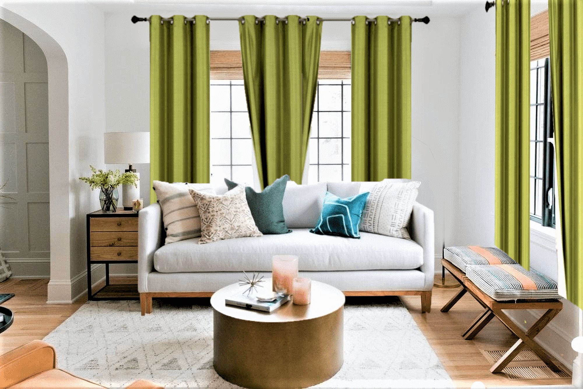 2 Piece panel room darkening thermal foam lined blackout heavy thick wIndow curtain top grommets lime green 84" inch length for bedroom