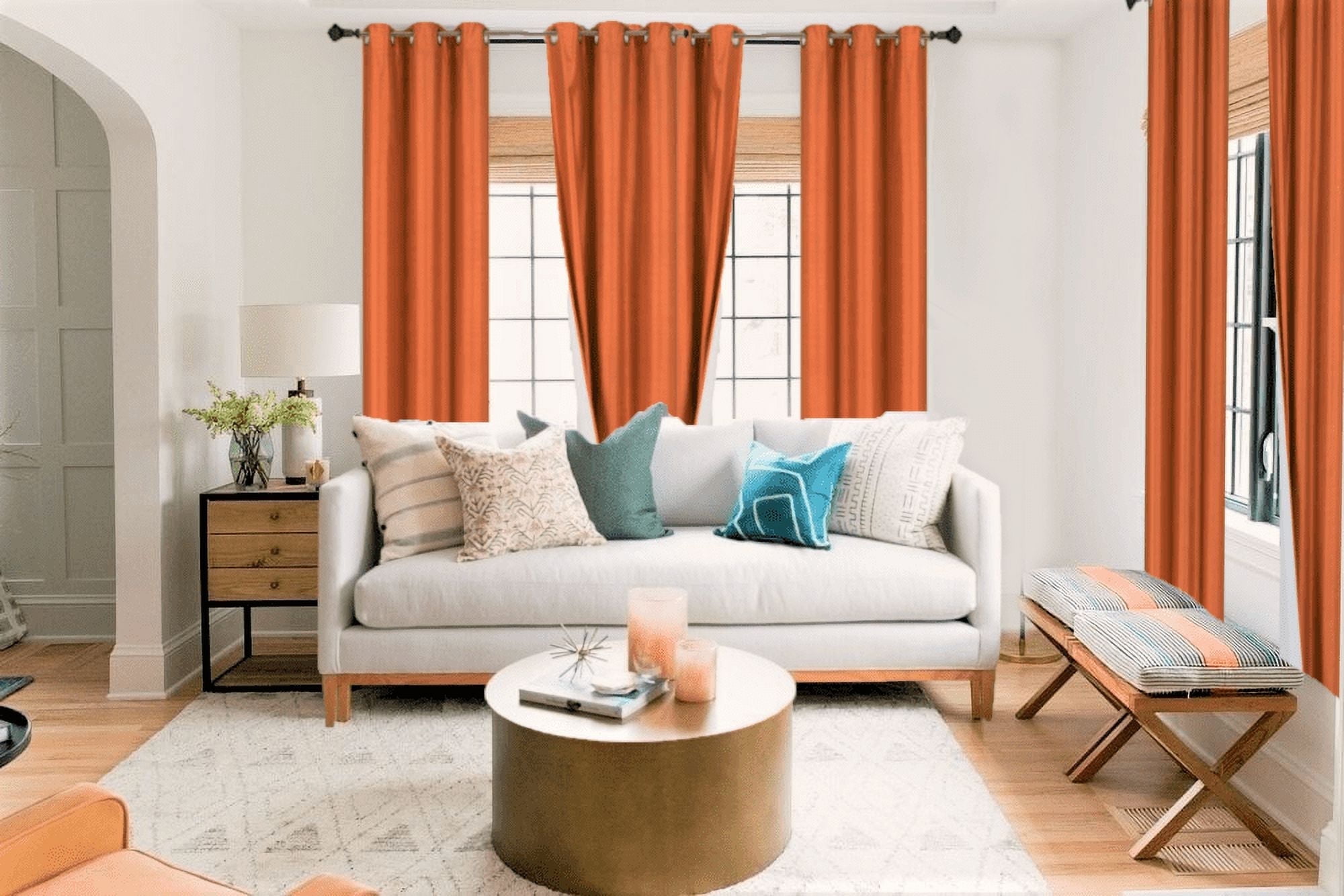 2 Piece panel room darkening thermal foam lined blackout heavy thick wIndow curtain top grommets orange 84" inch length for bedroom