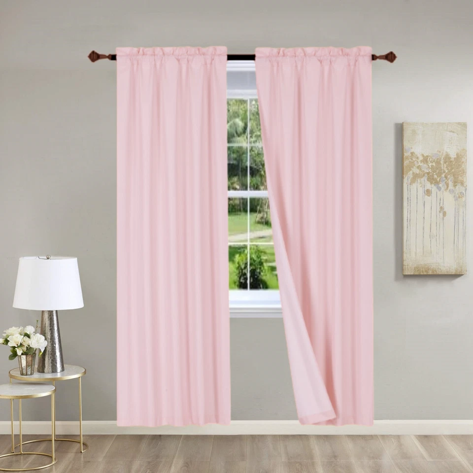 2 Piece pink solid color matte light filtering blackout panel window ...