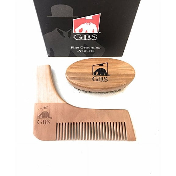 2 Piece set- All In One Beard Styling and Shaping Template By GBS with Oval Boar Bristle Beard Brush