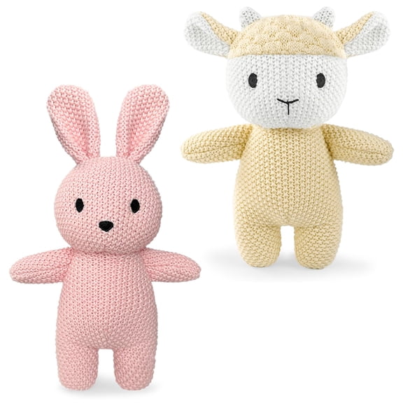 2-Piece set of cotton cute rabbit sheep knitted plush stuffed toy gifts, Christmas handmade crochet doll (rabbit + sheep)