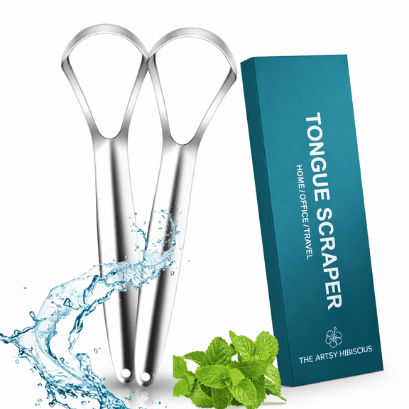 The Artsy Hibiscus Tongue Cleaner, Medical Grade Stainless Steel, 2-Piece
