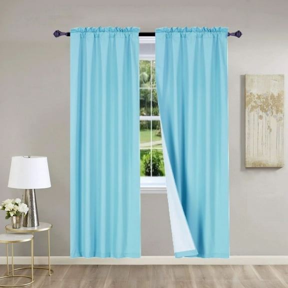 2 Piece turquoise solid color matte light filtering blackout panel window curtain treatment with rod pocket 100% privacy 37" inch wide X 108" inch length each panel R64