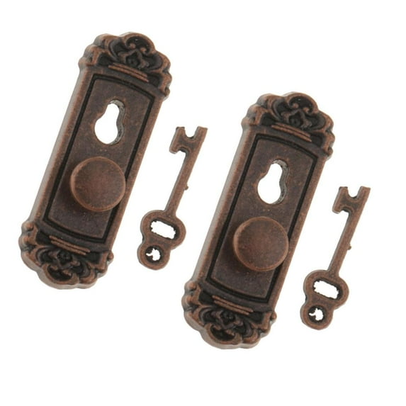 2 Pieces 1/12 Dollhouse Miniature Vintage Door Locks with Keys - Bronze