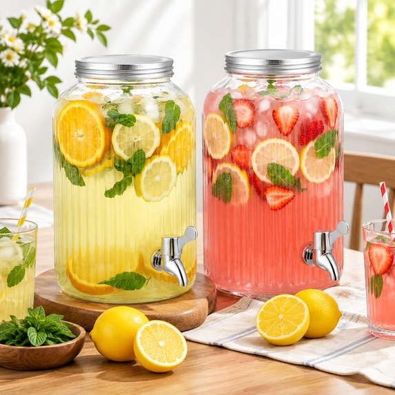 2 Pieces 1 Gallon Plastic Beverdispenser With Spigot Stripedr Large ...