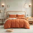 thumbnail image 1 of 2 Pieces 100% Washed Cotton Caramel Brown Solid color Duvet Cover Set Dark Orange Soft and Breathable Twin Bedding Set, 1 of 8