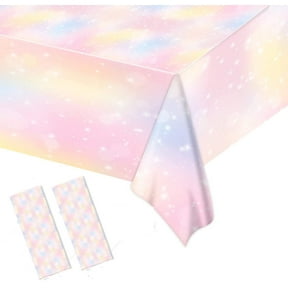 2 Pieces 108 x 54 In Pastel Rainbow Tablecloths Disposable Tablecloth Waterproof Plastic Table Cover Pastel Party Supplies for Birthday Wedding