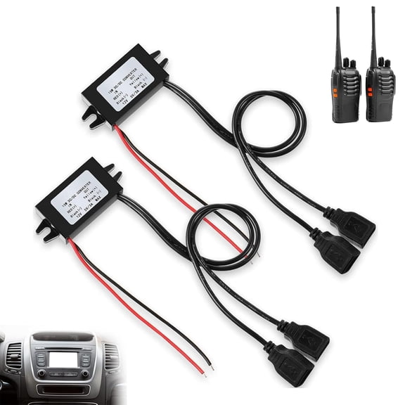 2 Pieces 12V To 5V 3A 15W DC Voltage Converter, Dual USB, Intelligent, Over-Voltage Protection, Car Use