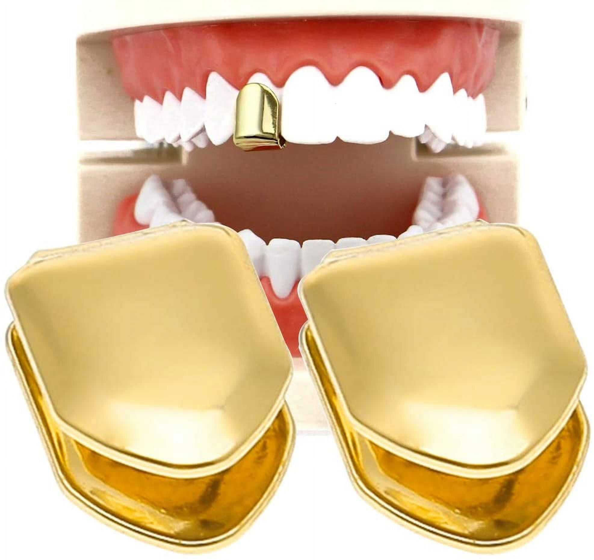 2 Pieces 14K Plated Gold Mouth Teeth, Teeth Plain , Top Tooth Single ...