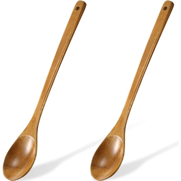 2 Pieces 16.5 Inch Wooden Mixing Spoon Long Handle Non Stick Cookware Spoons Stirring Mixing Boiling Burlywood