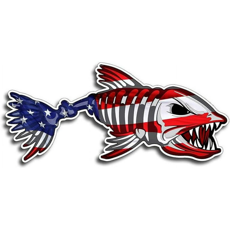 2 Pieces (2 Right) USA Bone Fish Sticker - Patriotic American Flag Fishing  Decal Vinyl Die Cut 
