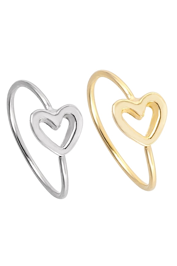 2-Pieces 22G Gold & Silver Nose Ring, Heart Nose Hoop, Helix Earring, Cartilage Heart Earring, Unisex, 9mm Diameter, Easy twist open