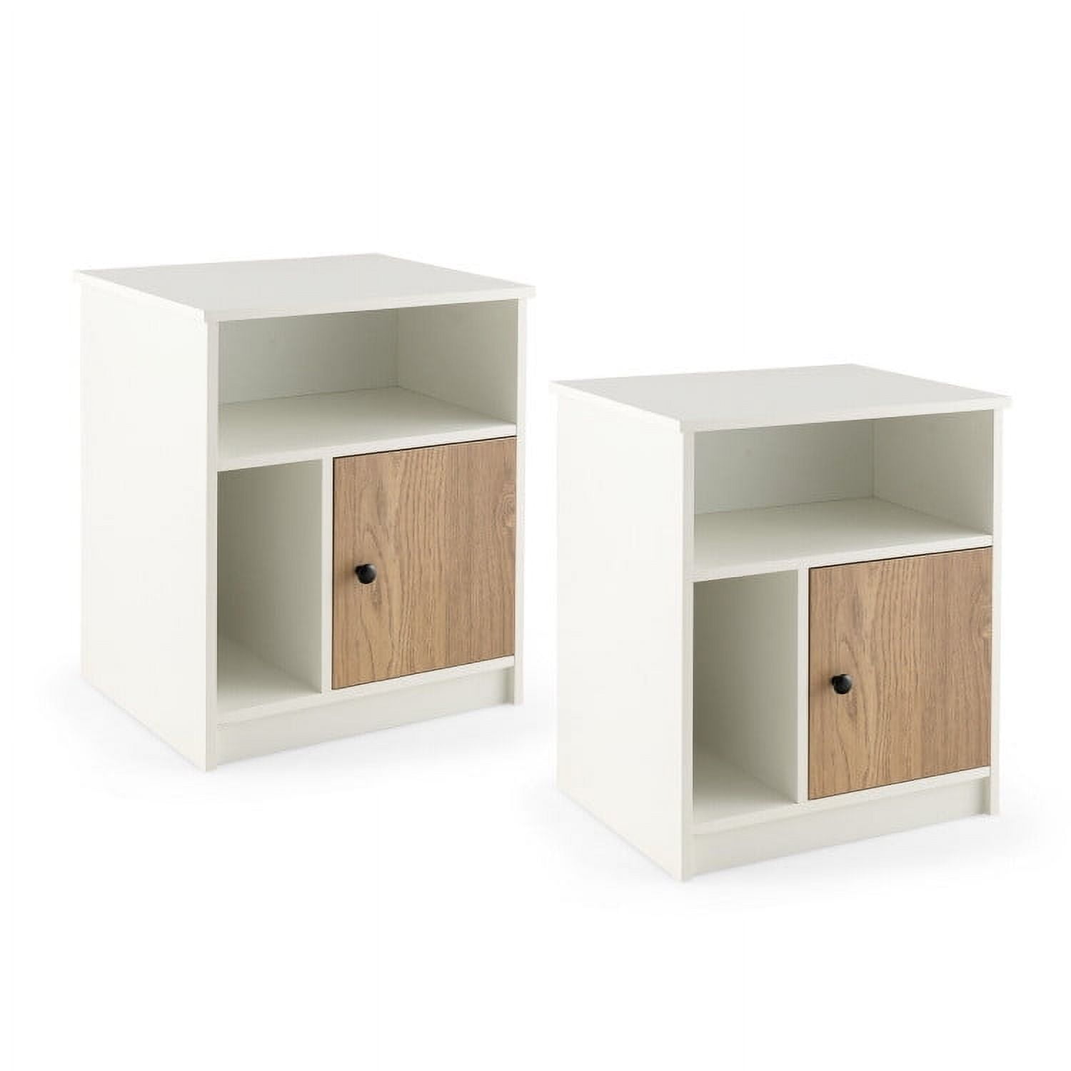 White and Light Brown MDF Nightstand Set with Open Shelves