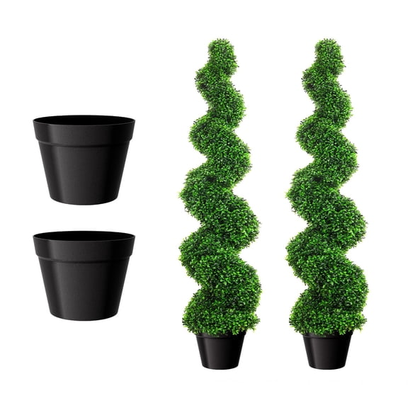2 Pieces 3 FT Artificial Boxwood Spiral Topiary Trees with Replaceable Leaves, 35.4 Inch Faux Boxwood Plants, All-Year Green Fake Plant for Garden