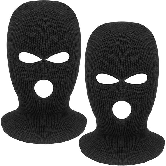 2 Pieces 3-Hole Ski Mask Knitted Face Cover Winter Balaclava Full Face Mask for Men Women Outdoor Sports (Black)
