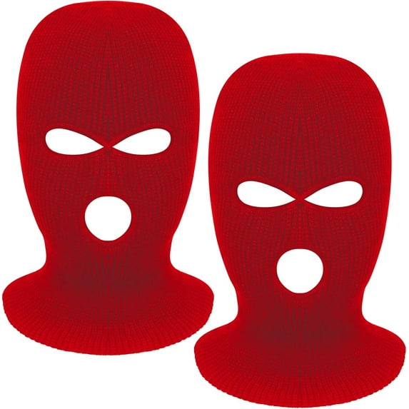 2 Pieces 3-Hole Ski Mask Knitted Face Cover Winter Balaclava Full Face Mask for Men Women Outdoor Sports (Red)
