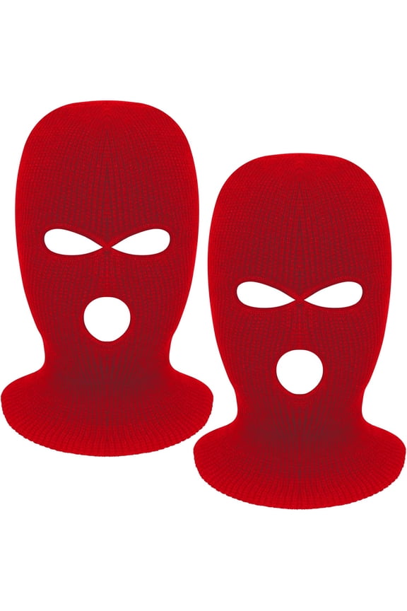 2 Pieces 3-Hole Ski Mask Knitted Face Cover Winter Balaclava Full Face Mask for Men Women Outdoor Sports (Red)